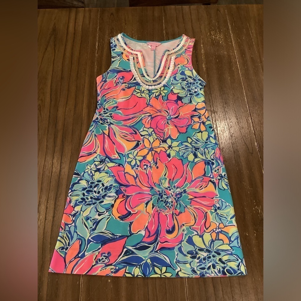 Lilly Pulitzer Harper Shift sleeveless Seaside Aqua Breezy floral mini dress xs